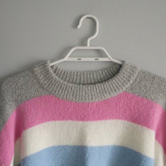 Bluenotes Women's Sz M Multicolored Striped Knit Crewneck Ribbed Stretch Sweater - Picture 4 of 10